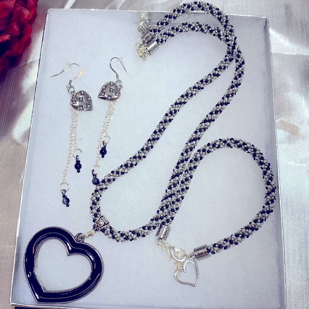 NEW!  BLACK, GRAY, & SILVER Heart Jewelry Set by Jewelry From the Heart